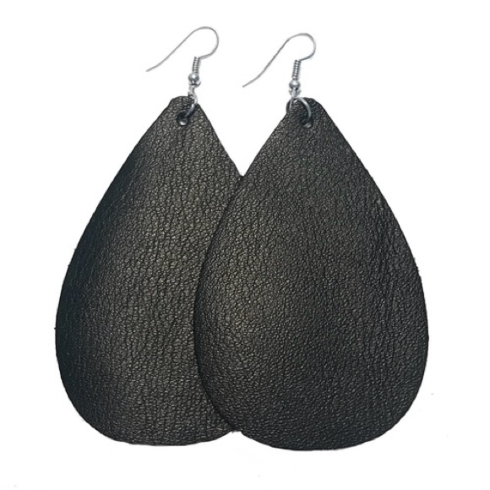 NWOT Black Leather Teardrop Earrings